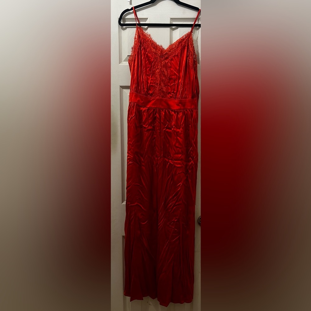Elegant Orange Satin Lace Trim Cami Dress-NWOT